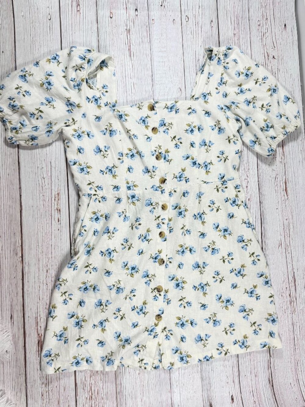 Blue Floral Puff Sleeve Smocked Mini Dress - Picture 2 of 5